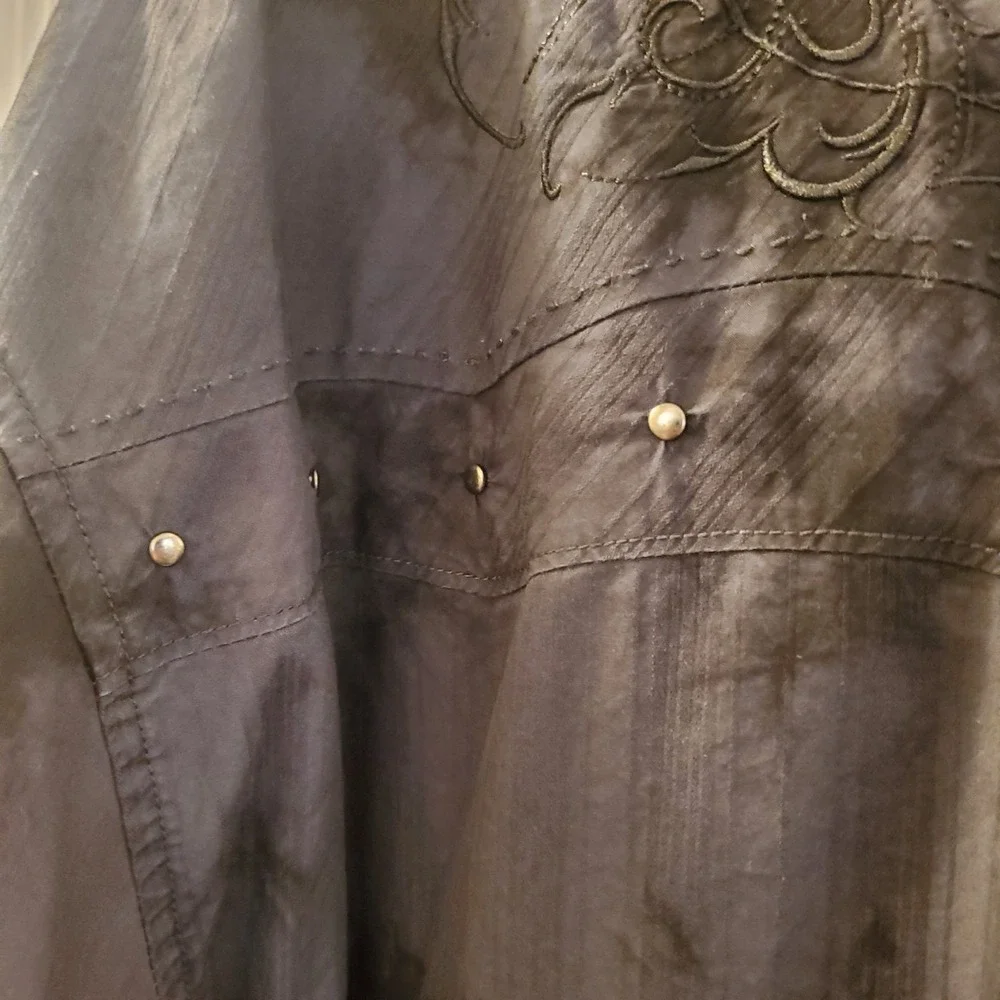 Affliction Gray/blk 2X Lng Slv Embroidery‎ ButtnUp Shirt Studs Goth Grunge Biker
